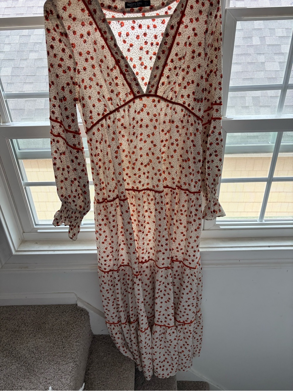 Nasty Gal White Maxi Dress with Red Floral Print